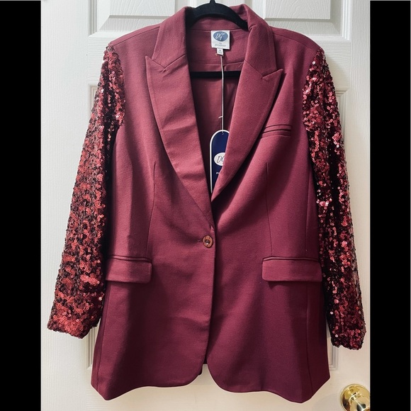 DG2 by Diane Gilman Size Medium Maroon Burgundy Women's Sequins Party Blazer - Picture 1 of 7